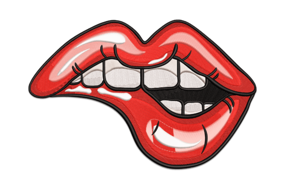 Biting Lips: A Playful Embroidery Design for Trendy, Custom Projects