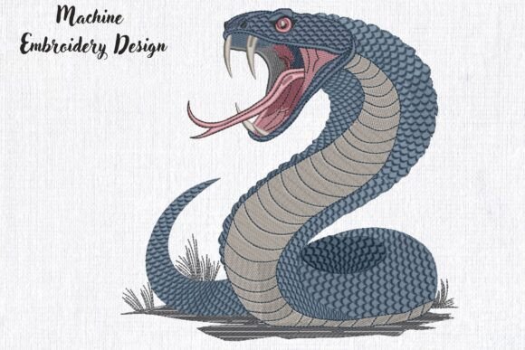 Blue Aggressive Snake Reptile Animals: A Bold Statement for Craft Fair Embroidery