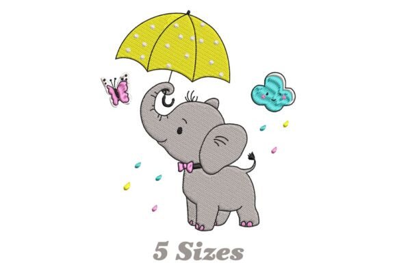 Charming Baby Elephant Holding an Umbrella Embroidery Design