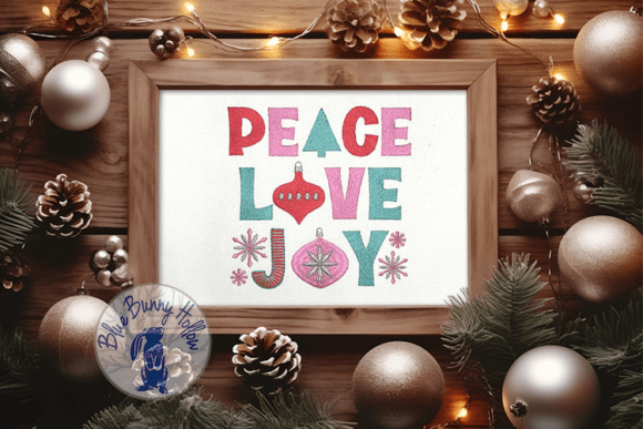 Retro Peace Love Joy: A Vintage-Inspired Christmas Embroidery Design